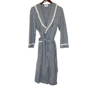 Women's Small Eileen West Blue Gingham Cotton Tie Front Robe Lounge